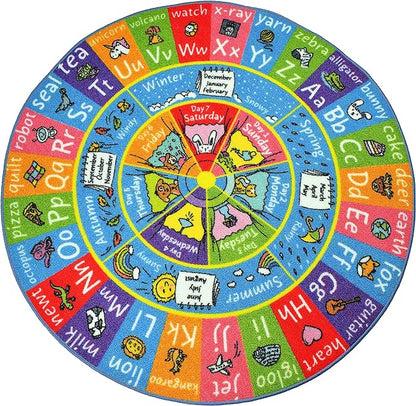 KC Cubs ABC Alphabet, Seasons, Months and Days of The Week Educational Learning & Fun Game Play Area Non Slip Boy & Girl Kids Rug Carpet for Children Bedroom, Toddler Classroom & Baby Playroom Mat