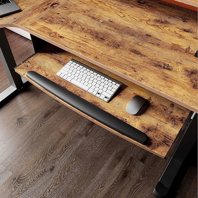 EUREKA ERGONOMIC Standing Desk with Keyboard Tray, Computer Desk, 61" L Shaped Electric Adjustable Height Desk w Monitor Stand LED, Corner Sit Stand Desk Gaming Desk, Dual Motor,Left/Rustic Brown