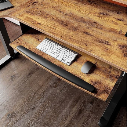 EUREKA ERGONOMIC Standing Desk with Keyboard Tray, Computer Desk, 61" L Shaped Electric Adjustable Height Desk w Monitor Stand LED, Corner Sit Stand Desk Gaming Desk, Dual Motor,Left/Rustic Brown