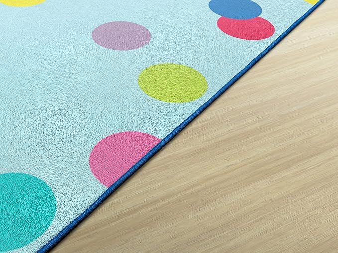 Flagship Carpets Schoolgirl Style Just Teach Rainbow Polka Dots Classroom Area Rug for Indoor Classroom Learning or Kid Bedroom Educational Play Mat, 7'6"x12', Blue