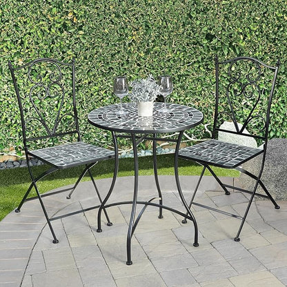 Alpine Corporation Alpine Marbled Glass Mosaic Bistro Set, Onesize, Black/Gray