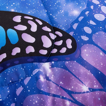 Btargot 3 Piece Butterfly Pattern Girls Comforter Set with 2 Pillow Covers, Galaxy Outer Space Printed Bedding Set for Women, Full Purple Blue