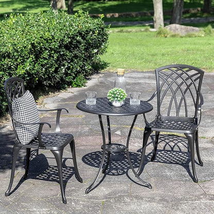 NUU GARDEN Patio Bistro Sets 3 Piece Cast Aluminum Bistro Table and Chairs Set with Umbrella Hole Bistro Set of 2 for Patio Backyard, Black