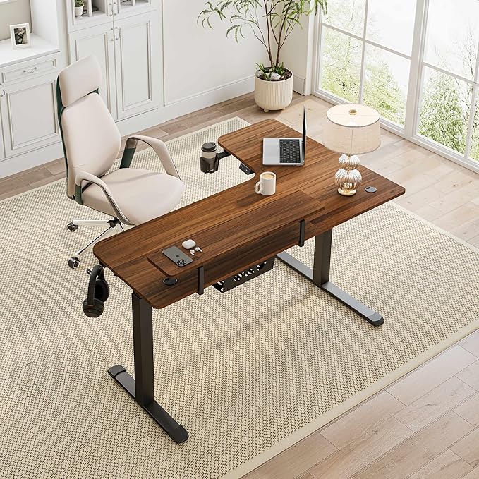 EUREKA ERGONOMIC Standing Desk Electric Adjustable Height (61"x43") Computer Desk with Keyboard Tray, Sit Stand Desk L Shaped Desk for Work/Home Office,Dual Motor,Memory Presets,2 USB/RGB,Walnut/Left
