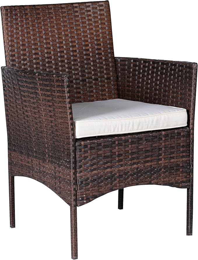 BTEXPERT Outdoor Wicker Conversation 3 Piece Bistro Garden Patio Yard Porch Furniture Space Saving Pe Rattan Two Chairs Cushions Side Storage Glass Table Brown/Beige 3pc Set, OneSize