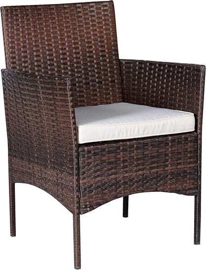 BTEXPERT Outdoor Wicker Conversation 3 Piece Bistro Garden Patio Yard Porch Furniture Space Saving Pe Rattan Two Chairs Cushions Side Storage Glass Table Brown/Beige 3pc Set, OneSize