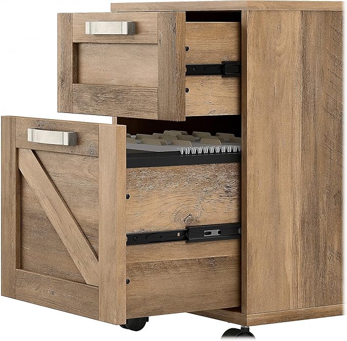 Bush Furniture Knoxville 2 Drawer Mobile File Cabinet, Rolling Document Storage for Home Office, Reclaimed Pine