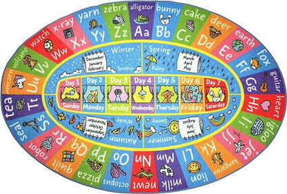 KC Cubs ABC Alphabet, Seasons, Months and Days of The Week Educational Learning & Fun Game Play Area Non Slip Boy & Girl Kids Rug Carpet for Children Bedroom, Toddler Classroom & Baby Playroom Mat