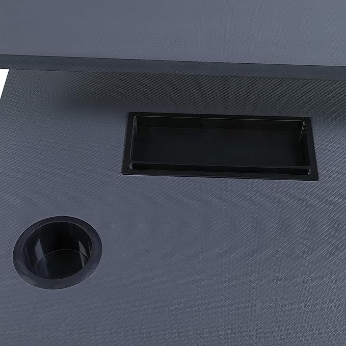 OSP Home Furnishings Reload Gaming Desk with Wireless Charging, USB Power Hub, and Remote Controlled RGB LED Lights, Matte Grey Carbon Fiber