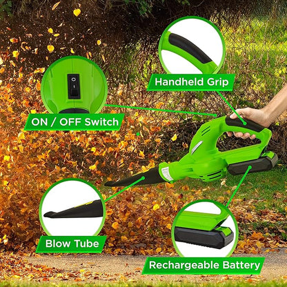 Serenlife Lightweight Cordless Leaf Blower - 18V, 55 MPH Air Speed - Perfect for Decks, Gutter Cleaning, Snow & Small Yards - Rechargeable Battery & Charger Included - Charge Time 4 Hours - Only 5 lbs