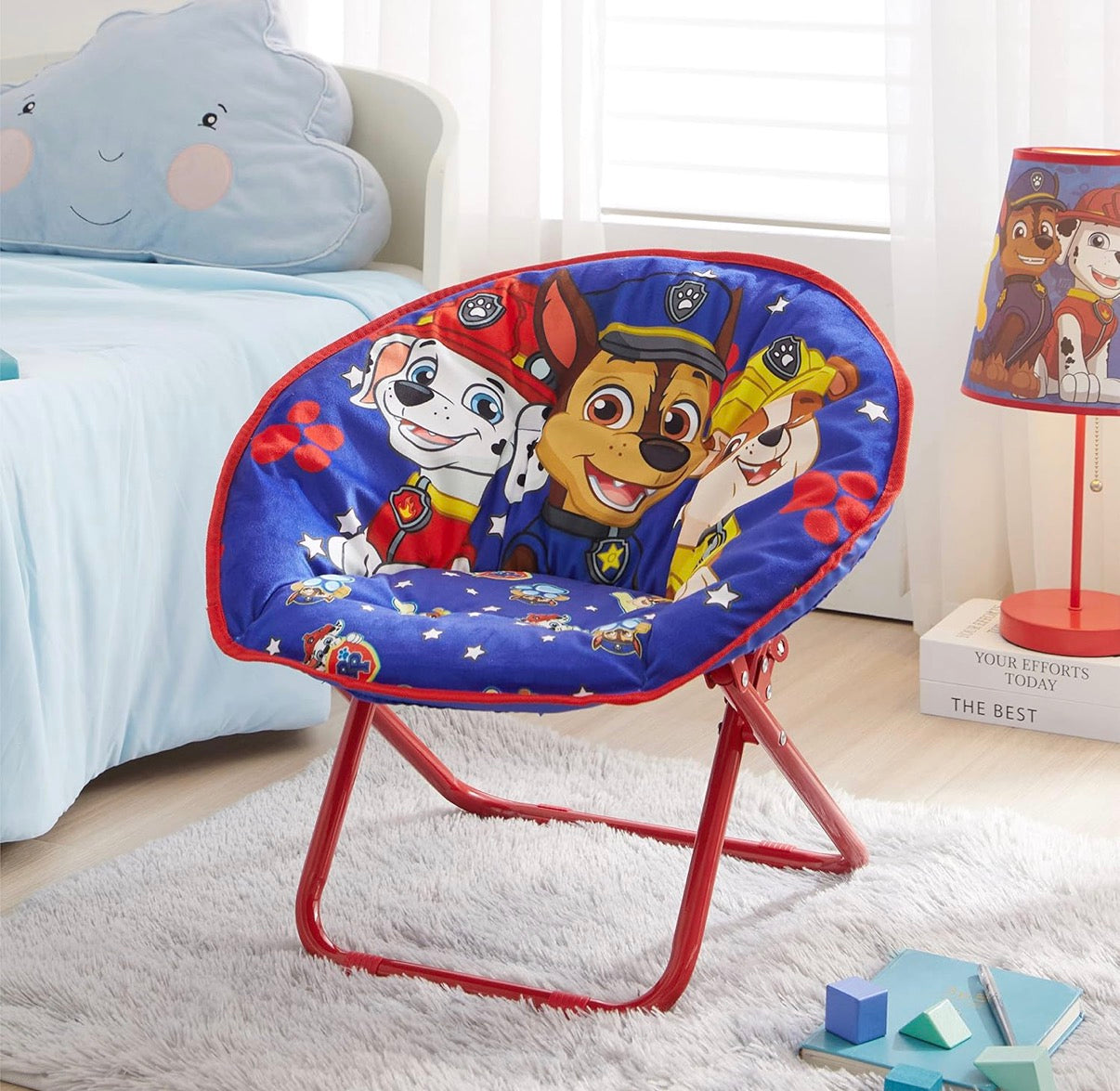 Paw Patrol Chase, Rubble and Marshall Toddler 19” Folding Saucer™ Chair with Metal Frame, Ages 3+